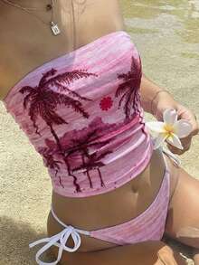 Sundraya Women's Plant Print Tight Bandeau Casual Versatile Sleeveless Top - Multicolor - View 3