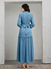 Graceveil Women's Contrast Lace Ruffle Hem Maxi Elegant Dress Classy Dresses For Woman - Blue - View 2