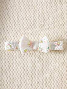 SHEIN 1pc Infant Summer Clothes, Ditsy Floral Cap Sleeve + Bow Headband, Sweet Princess Style Open Front Dress - White - View 5