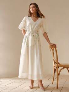 MOTF PREMIUM FLORAL PRINT PUFF SLEEVE DRESS - Apricot - View 2