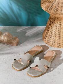 SHUZIA All-Time Bestseller Women's Luxe-Inspired Harness Cutout Open Toe Timeless Nub Elephant Gray Slides For Christmas Valentine's Day - Grey - View 6