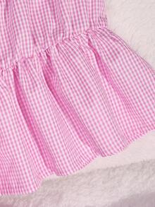 SHEIN 2件套少女格子系带上衣和格子短裤时尚套装 - 粉色 - 查看 3