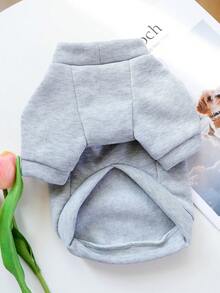 PETSIN 1pc Super Cute Gray Pet Clothing, Printed With Pink Leopard Print Heart Pattern And Sparkling "PRETTY" Rhinestone, Soft Pullover For Cats And Dogs - Grey - View 7