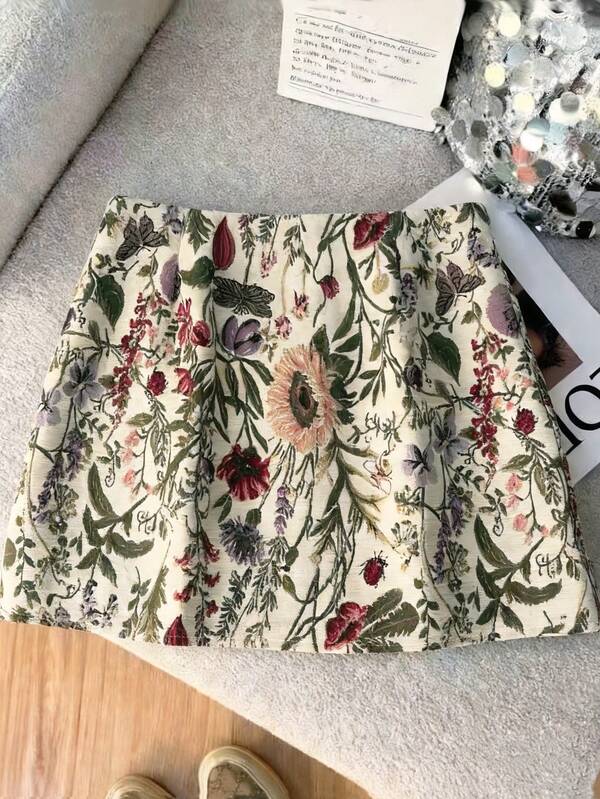 GlowEve Women's Floral Pattern Casual Versatile Zipper Skirt