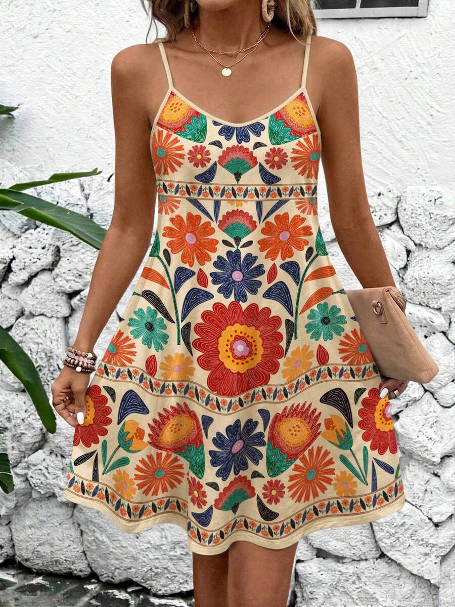 EMERY ROSE 大码碎花连衣裙，适合派对和假日穿着 - 白色 - 查看 1