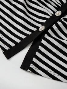GlowEve CURVE Plus Size Elegant Knit Striped Casual Everyday Commute Date Night Outgoing Pearl Button Front Camisole Tank Top Striped Black And White Corset For  Women Summer Inner Wear - Black and White - View 4