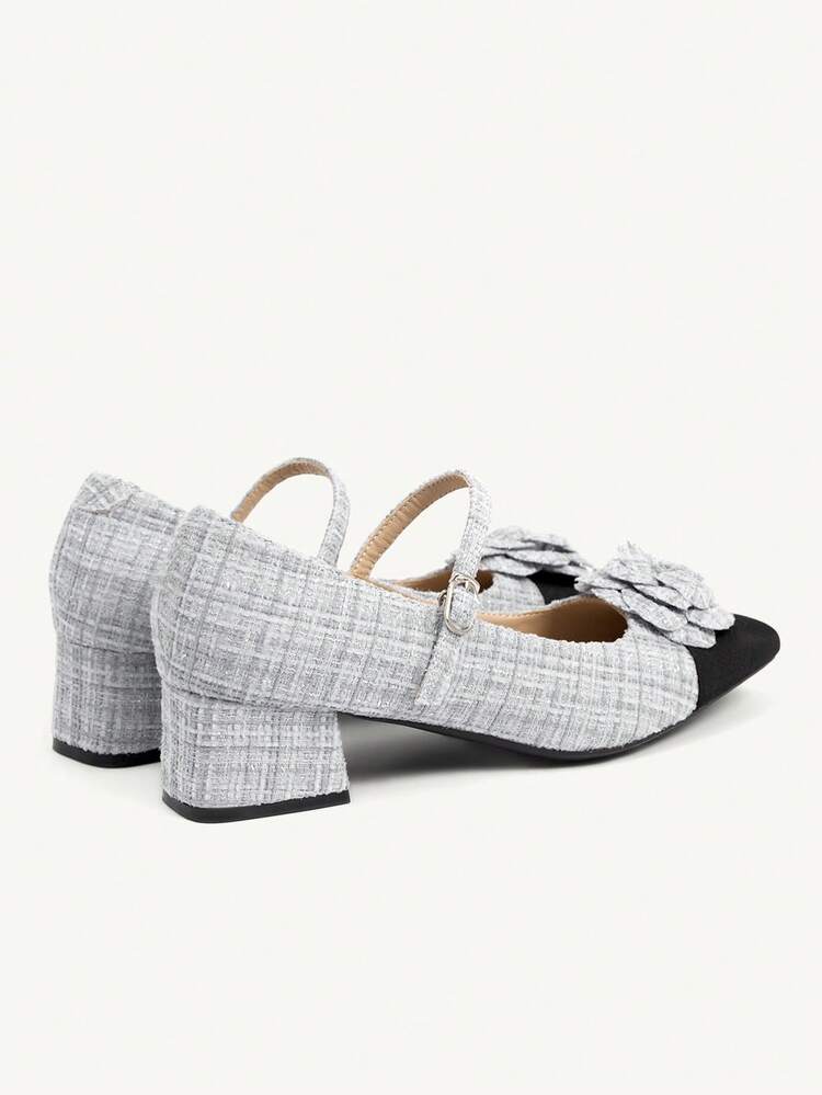 CUCCOO CHICEST Women's Elegant High Heel Shoes With Plaid Patchwork, 3D Floral Decor And Buckle Design Valentine's Day Elegant Shoes
