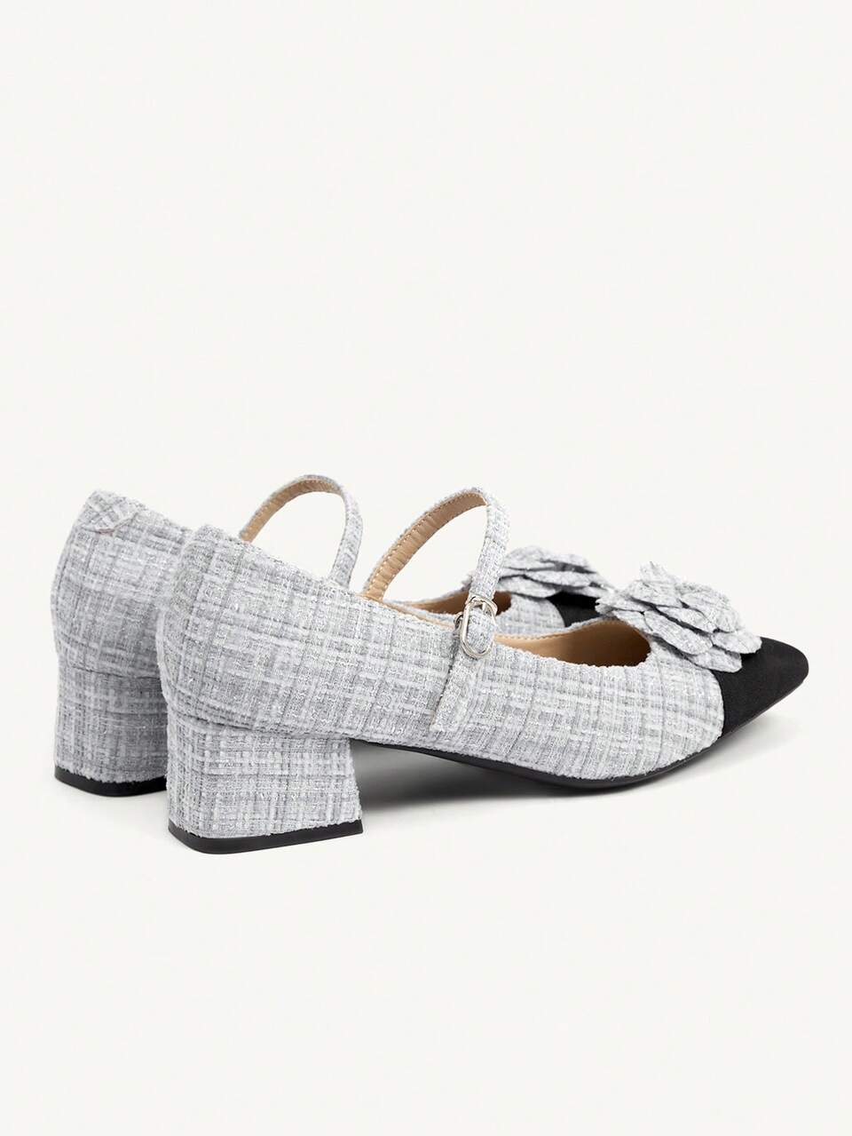CUCCOO CHICEST Women's Elegant High Heel Shoes With Plaid Patchwork, 3D Floral Decor And Buckle Design Valentine's Day Elegant Shoes