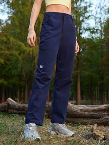 SHEIN In My Nature Women's Casual Straight Leg Outdoor Pants With Slant Pockets - Navy Blue - View 5