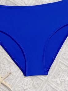 Tween Girl Blue Leaf Print Summer Vacation Bikini Set - Blue - View 6