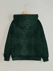 INAWLY 女士豹纹拉链卫衣外套，适合外出、教师、返校、毕业典礼、日常穿着 - 綠色 - 查看 2