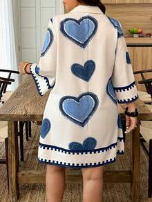 SHEIN LUNE Plus Size Heart Print Button Casual Versatile Collared Dress Fall - Multicolor - View 2