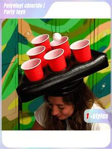 SHEIN 1pc Inflatable Beer Ring Toss Game - Fun Outdoor & Family Party Game, Perfect For Bar Drinking Games & Birthday Celebrations (Hat Only) - Multicolor - View 3