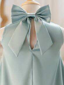 SHEIN Đầm không tay dáng suông, họa tiết hoa 3D và nơ bằng vải lưới dệt cho bé gái. - Màu xanh lam - Xem 6