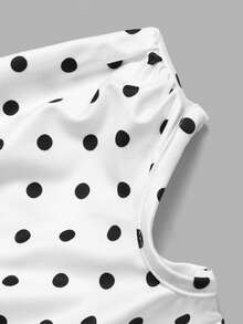 SHEIN Tween Girl Fitted Ruched Waist Asymmetrical Shoulder T-Shirt Set - Red - View 3