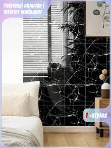 10pcs 0.9㎡ Black Faux Ceramic Tile & Marble Contact Paper Waterproof Self-Adhesive Wall Stickers For Wall Renovation, Decor, Moisture-Proof, Aluminum-Plastic Board Valentine's Day, Valentines Wedding, Birthday - Multicolor - View 3