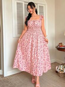 Celure 大码女士浪漫碎花吊带A字宽松休闲度假连衣裙 - 彩色 - 查看 6