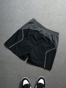 Aesthetic Post Quần short nam phối màu tương phản, in chữ, có dây rút ở eo. - màu đen - Xem 2