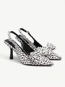 CUCCOO CHICEST 女士尖头蝴蝶结装饰时尚优雅高跟鞋情人节 - 黑與白 - 查看 1