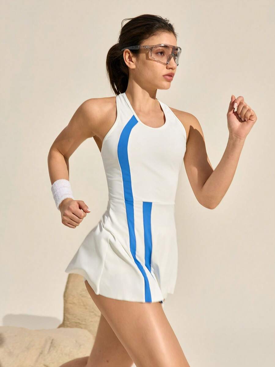 Exploreva Women's Casual Breathable Contrast Color Racerback Outdoor Dress, Summer - White - View 1