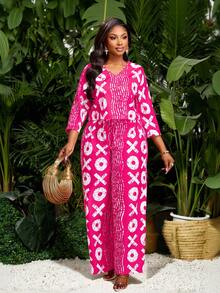 Brilight Spring/Summer Casual Vacation Loose Printed Top And Loose Trousers Two Pieces Set - Simple And Relaxed Summer Two Pieces Set - Hot Pink - View 1