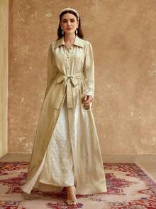 ZEYLAH Women's Casual Bell Sleeve Light Weight Long Shirt Jacekt, Spring/Summer - Apricot - View 4