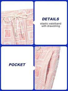 Horizaway Quần short đi biển nam mùa hè in họa tiết toàn thân, cạp chun, thoáng khí, có dây rút. - Hồng - Xem 4