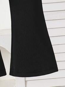 女童休闲甜美风刺绣荷叶边波点领蝴蝶结上衣和喇叭裤套装 - 灰色 - 查看 6