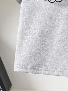 女童休闲甜美风刺绣荷叶边波点领蝴蝶结上衣和喇叭裤套装 - 灰色 - 查看 7