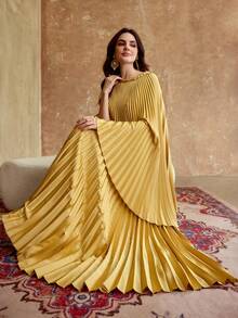 ZEYLAH Asymmetric Pleated Loose Long Dress, Spring - Butter Yellow - View 6