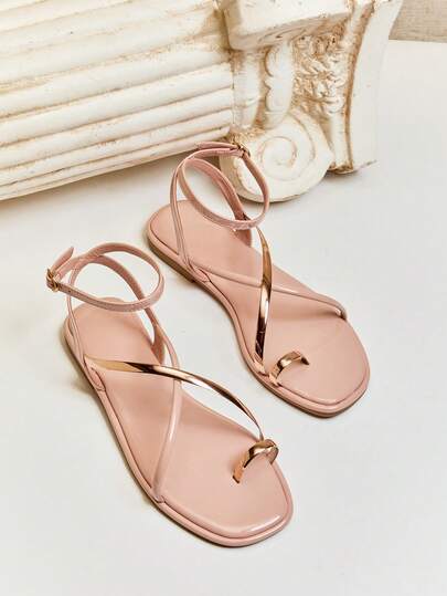 SHUZIA Women's Minimalist Casual Comfy Crisscross Ankle Strap Flat Sandals