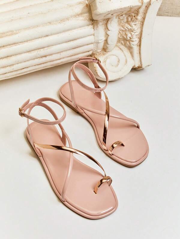 SHUZIA Women's Minimalist Casual Comfy Crisscross Ankle Strap Flat Sandals