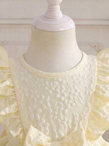 Glamorique Kids Baby Girls' Summer White Princess Style Bow Decor Ruffle Sleeve Dress, Elegant Floral Trim, Suitable For Outings, Photo Shoots, And Parties - Apricot - View 10