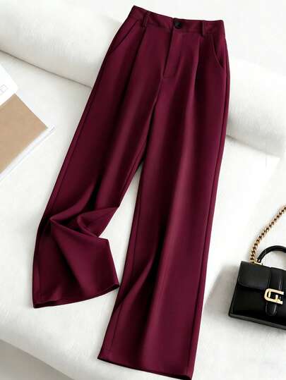 SHEIN PETITE Women's Casual Versatile Solid Color Suit Pants