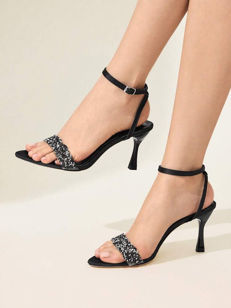 CUCCOO CHICEST Pointed Toe Stiletto Sandals, Fashion Rhinestone Embellished Versatile High Heel Sandals Wedding Shoes Spring Shoes Bride Shoes