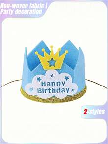 1 件生日快乐皇冠帽 - 带皇冠和闪光带的织物派对配件，非常适合照片道具和主题庆祝活动 - 彩色 - 查看 5