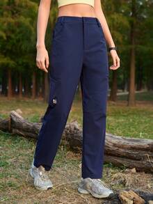 SHEIN In My Nature Women's Casual Straight Leg Outdoor Pants With Slant Pockets - Navy Blue - View 1