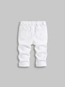 SHEIN Baby Boys' Lightweight Washed Soft Denim Jeans, Spring/Summer - White - View 2