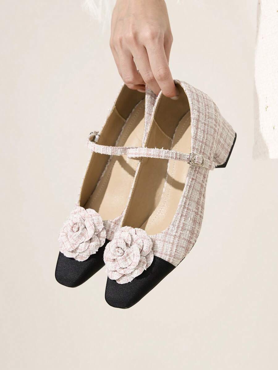 CUCCOO CHICEST Damen 3D Blumen Dekor Schnallen Design Alltagstaugliche Mode High Heels - Pink - Übersicht 1