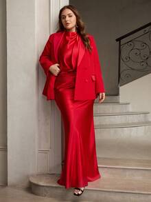 ZEYLAH Elegante vestido de sirena de cuello halter y largo - Rojo - Ver 1