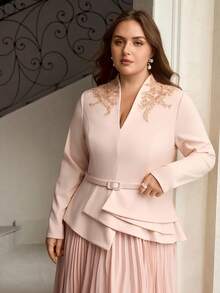 ZEYLAH 大码女式串珠腰部拼接长裙 - 粉色 - 查看 1