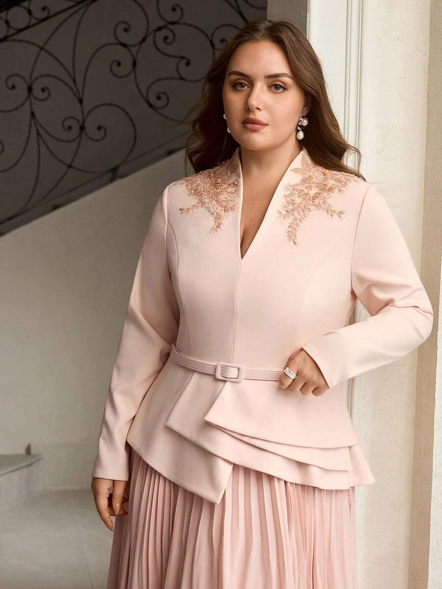 ZEYLAH 大码女式串珠腰部拼接长裙 - 粉色 - 查看 1