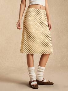 Easelle 奶油黄波点网纱半身裙，奶油黄网纱，复古休闲风，2026春夏款 - 黃色 - 查看 3