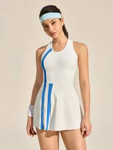 Exploreva Women's Casual Breathable Contrast Color Racerback Outdoor Dress, Summer - White - View 5