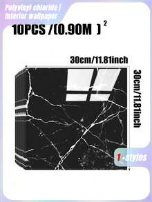 10pcs 0.9㎡ Black Faux Ceramic Tile & Marble Contact Paper Waterproof Self-Adhesive Wall Stickers For Wall Renovation, Decor, Moisture-Proof, Aluminum-Plastic Board Valentine's Day, Valentines Wedding, Birthday - Multicolor - View 2