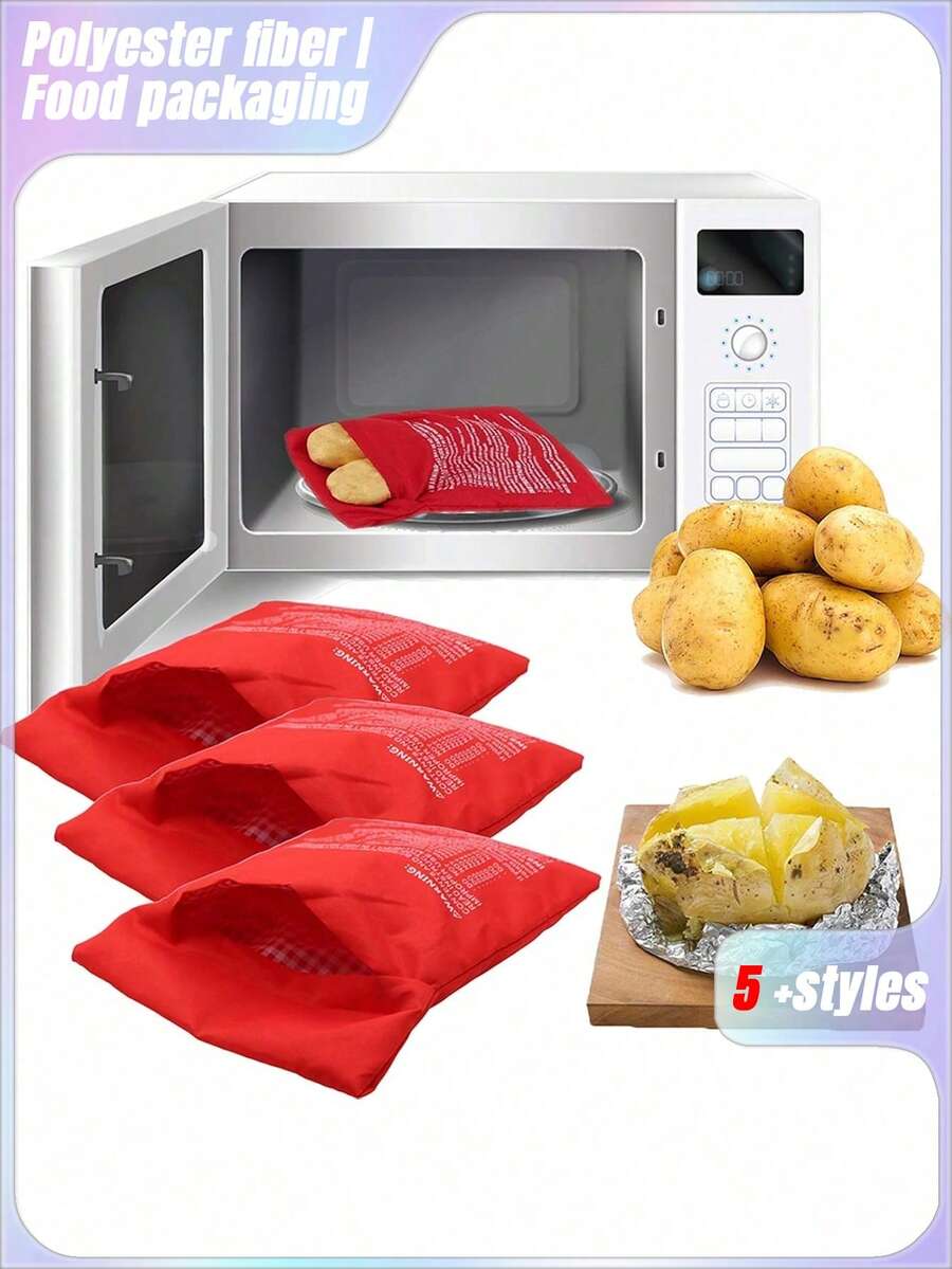 微波炉土豆袋，1/2/3包装，可重复使用，快速微波炉土豆烘焙袋，4分钟即可烤出完美土豆 - 红色烘焙袋 - 彩色 - 查看 1