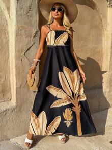 SHEIN Swim Bedrucktes mittellanges Lässig Kleid mit südamerikanischen Blumenmotiven, geeignet für Urlaub, Strand und Strandmode - Verschiedenfarbig - Übersicht 1