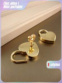 1 件锌合金锁，创意金色心形设计挂锁，适用于家庭情人节、情人节婚礼、生日 - 金色 - 查看 3