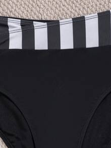 Swim Lushoire Vacation Swimwear Striped Bikini Set Black And White Swimwears High Waist Women Two Pieces Sets Bathing Suit - Black and White - View 5
