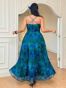 Elenzga 大码吊带垂领无袖印花连衣裙，夏季 - 彩色 - 查看 2